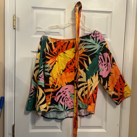 Women's Plus Size Tropical Loose Relaxed Fit One Shoulder Asymmetrical Top 14W - Picture 7 of 8